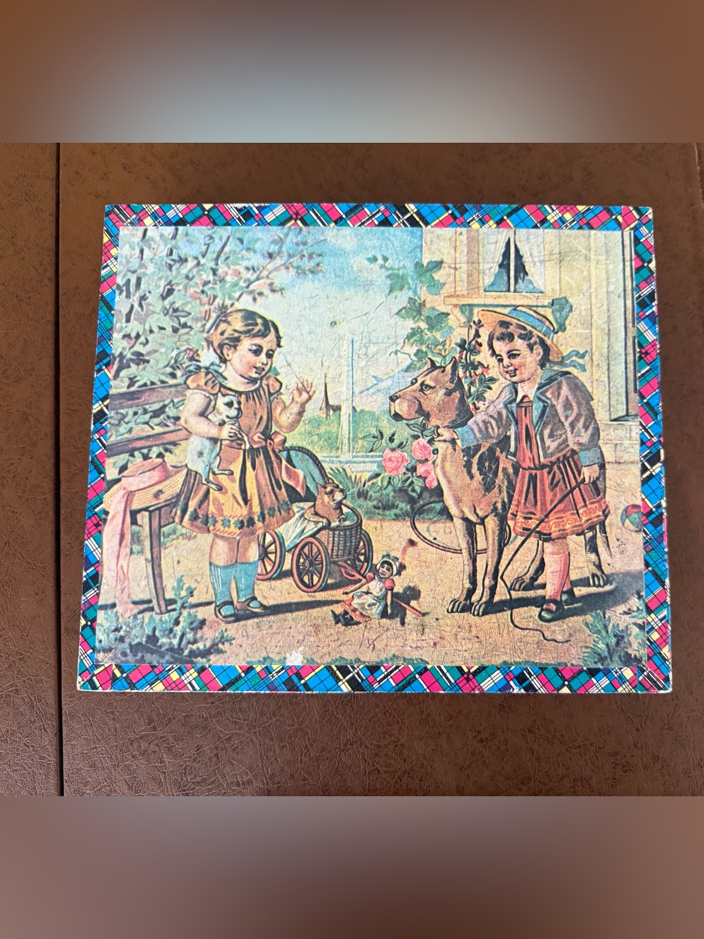 Antique 6-Sided Victorian Wood Block Puzzle - 30pc Lithograph Set in Box w cards